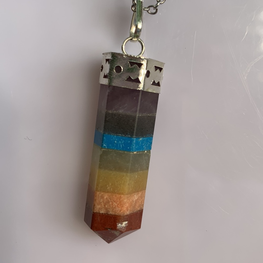 Seven Chakra Silver Capped Terminated Pendant - Picture 7 of 16